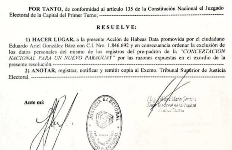 Jueza ordena exclusión de colorado del padrón de la Concertación y abre paraguas para más pedidos