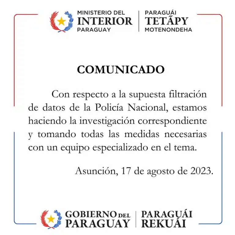 Investigan si se filtraron datos informáticos de la Policía de Paraguay en el ciberespacio