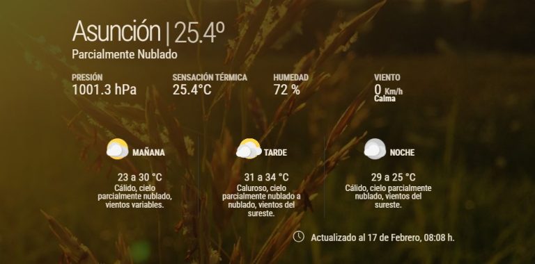 Clima: cálido a caluroso e inestable en gran parte del país. Lluvias en el norte del Chaco