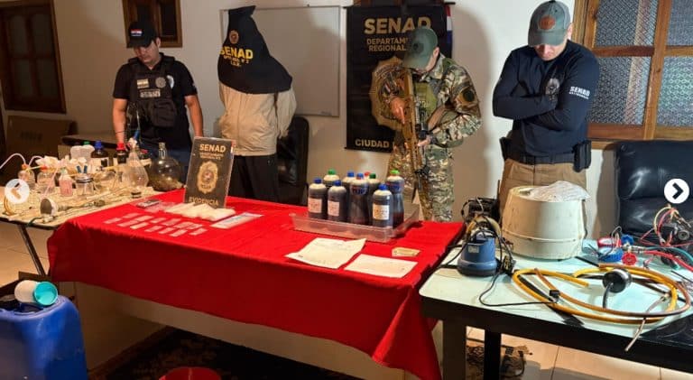 Laboratorio de metanfetaminas tendría vínculos transnacionales, según Senad